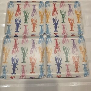 Tommy Bahama Set of 4 Melamine Appetizer Plates Square Lobster Beachy Cookout